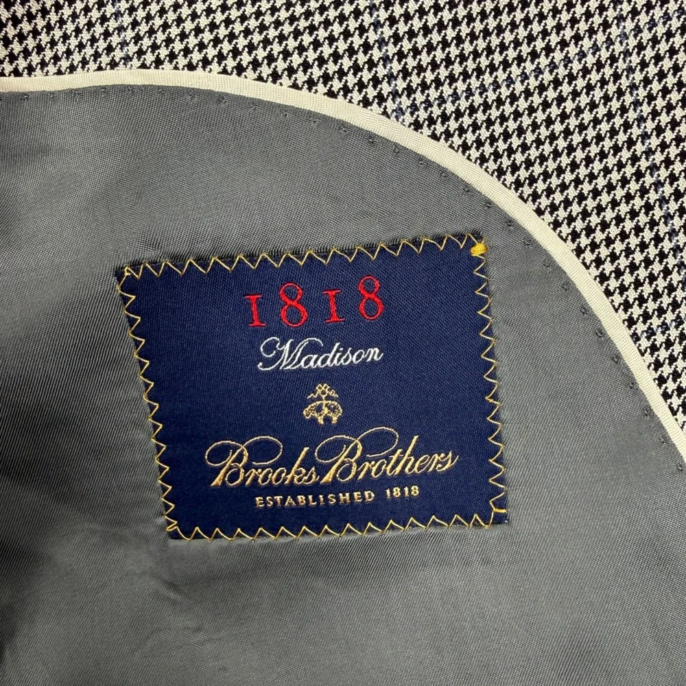 Brooks Brothers Blazer Mens 44R Grey Silk Wool Madison Houndstooth E. Thomas